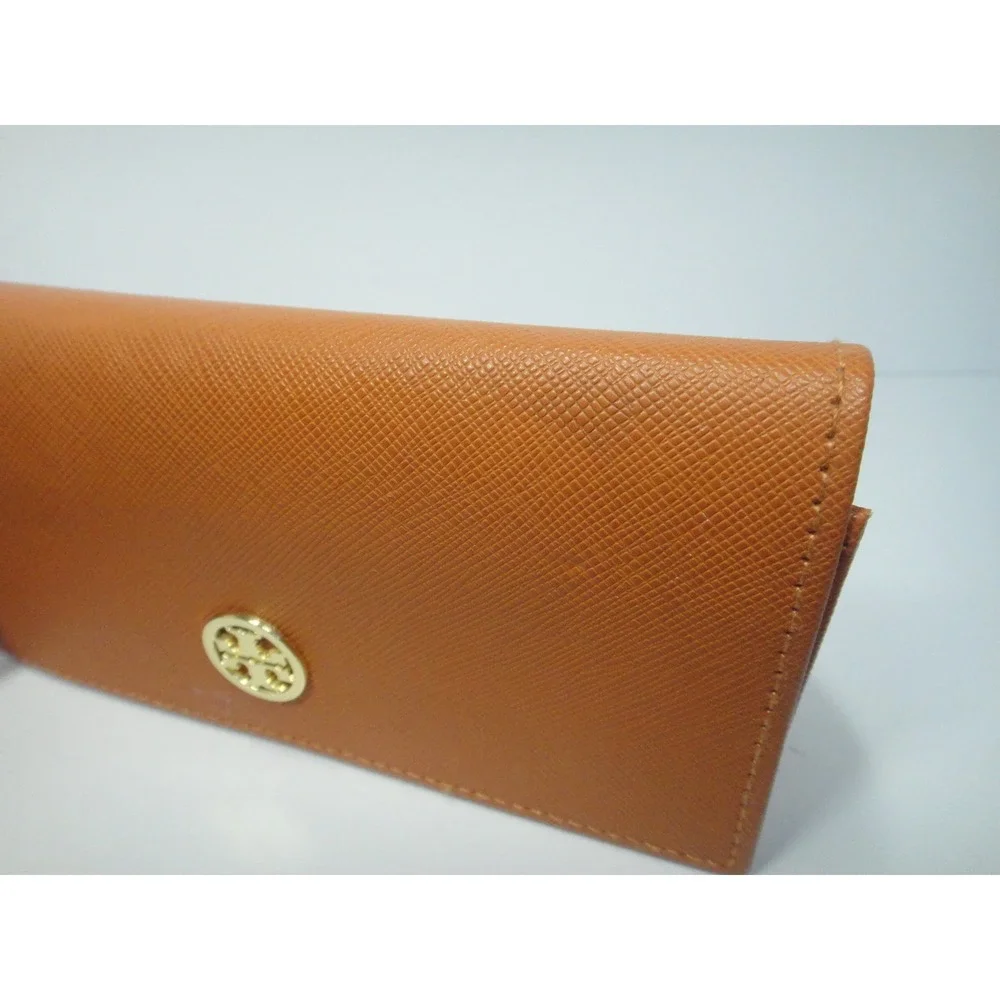 Tory Burch Robinson Orange Saffiano Leather Hard Shell Glasses Case Gold Logo